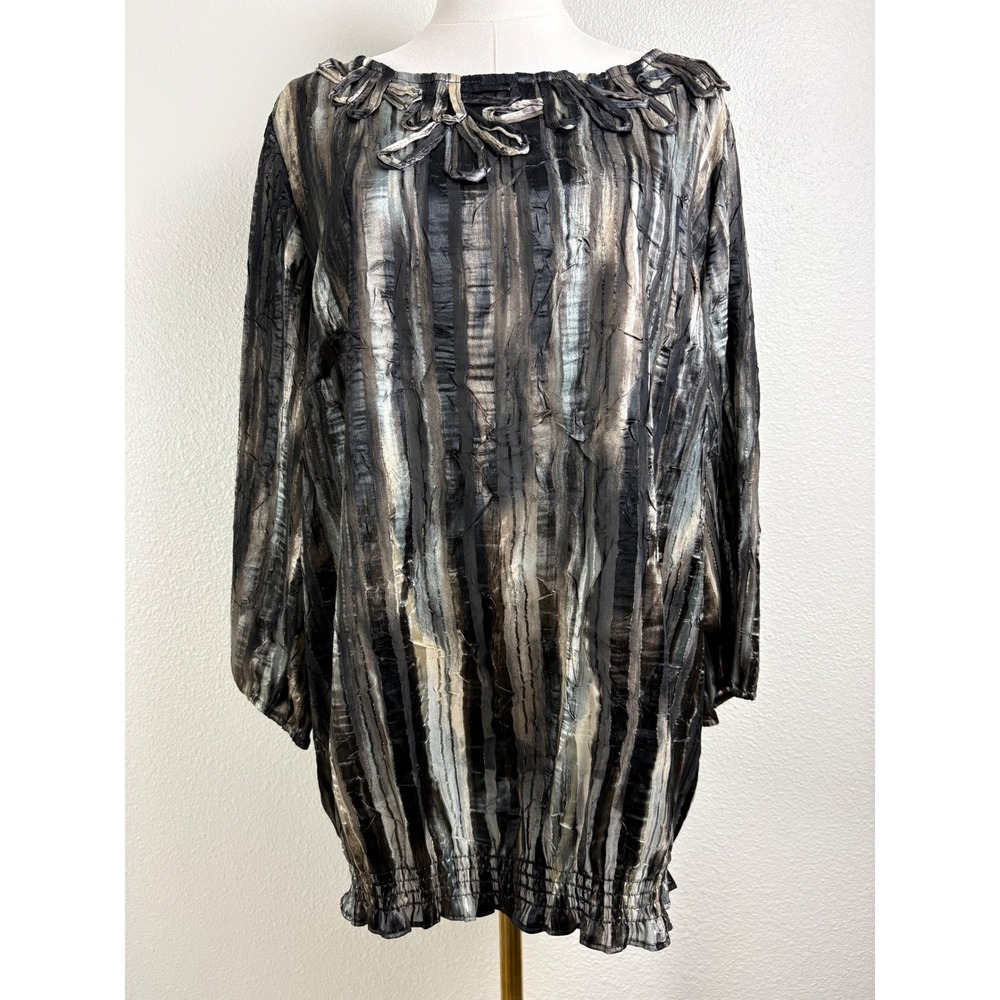 Women's Whimsigoth Lagenlook Crinkle Tunic Abstract Stripe Top Boho Chico's 2